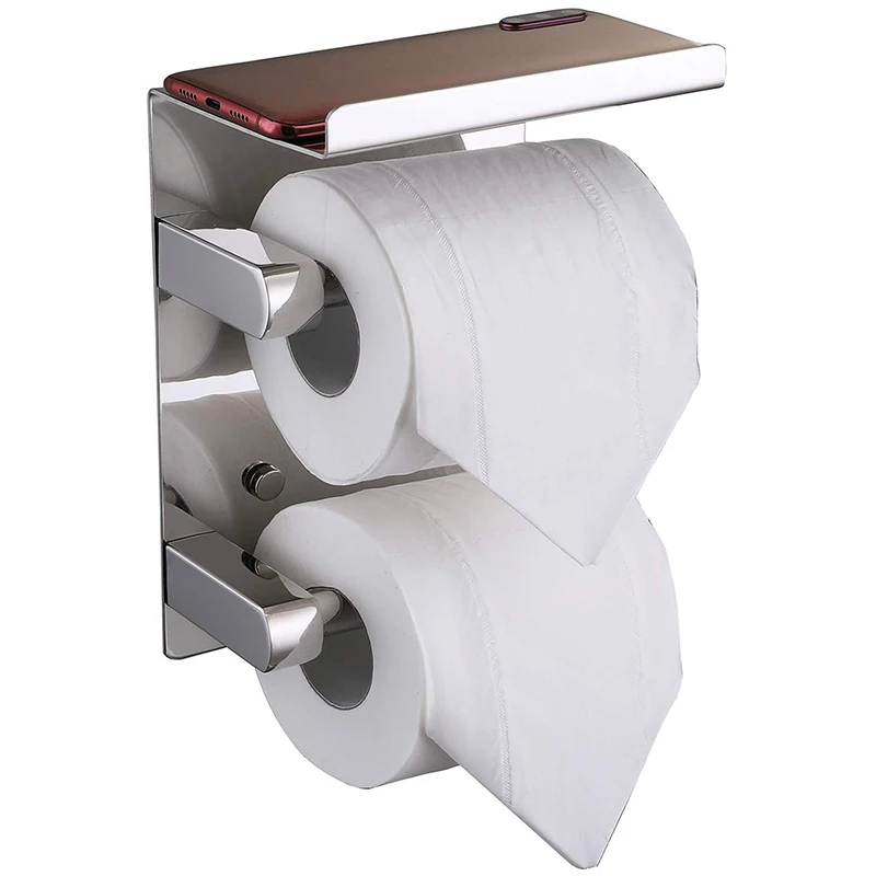 Double Roll Toilet Paper Holder Wall Mounted with Shelf SUS 304 Stainless Steel Bathroom Accessories Tissue Dispenser Stor | Обустройство