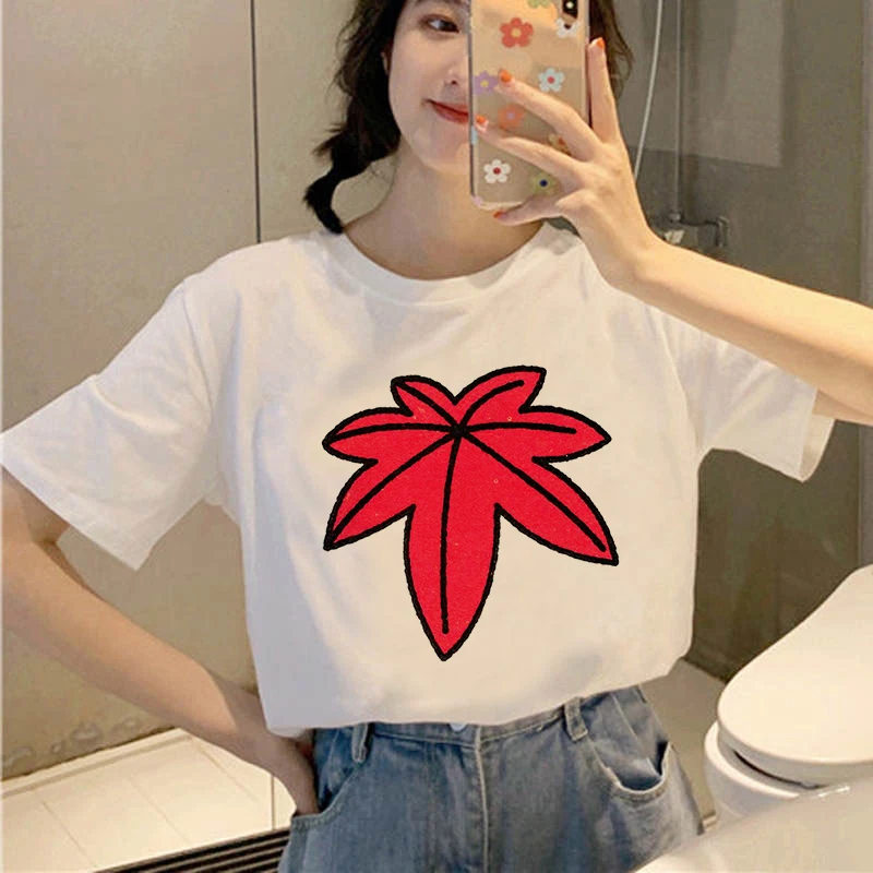 

Women summer clothing Red Maple Leaf Graphic T-shirt 90s Harajuku Ladies Print Summer Ladies Top Short Sleeve Ladies