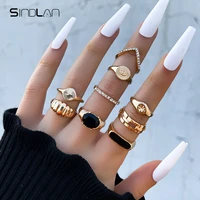 sindlan 9pcs vintage crystal gold rings for women aesthetic evil eye geometric set wedding female fashion jewelry anillos mujer