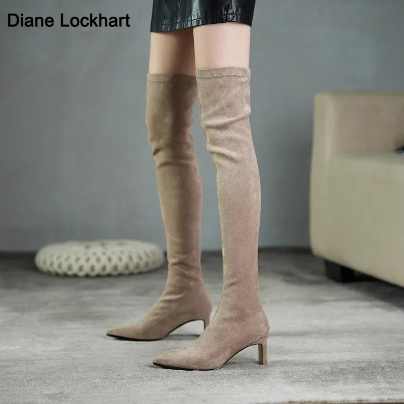 

Plus Size 34-43 Women Over the Knee Boots Shoes Ladies Slim Leg Elastic Stretch Thigh Boots Woman Sheep Suede Kneehigh Boots