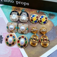 vintage style jewelry gem stones crystal colorful bird cage high quality earrings rhinestone femme accessories
