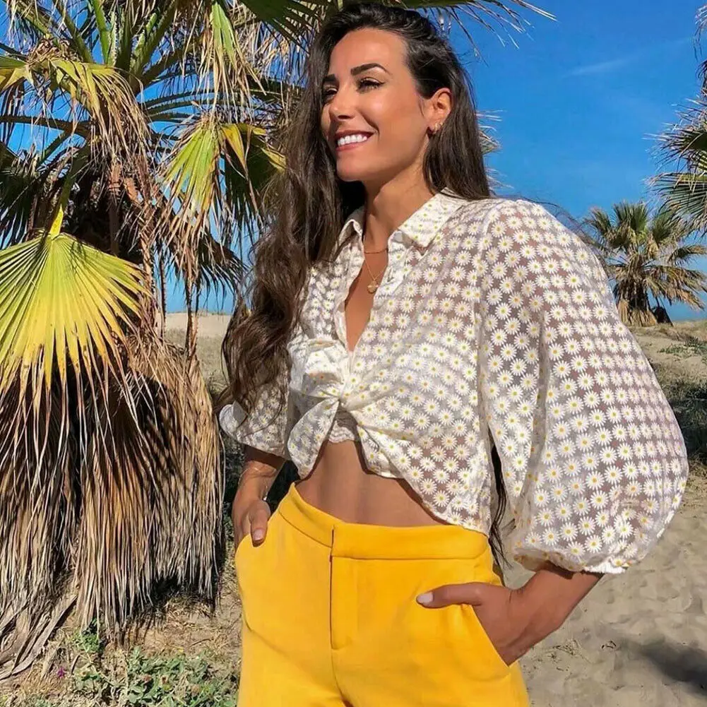 Женская прозрачная блузка с рукавами фонариками и отложным воротником|Блузки| |