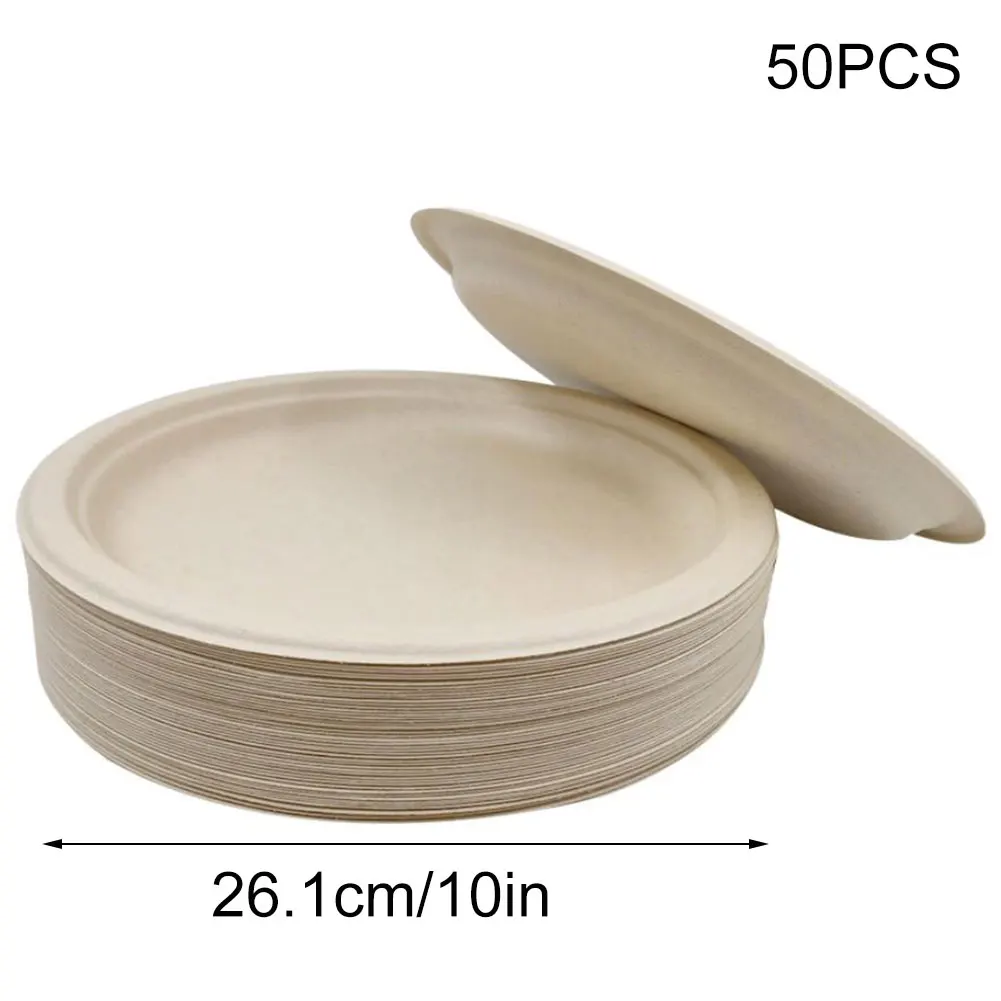 

50PCS Compostable Plates Super Rigid Biodegradable Disposable Bagasse Plates 10inch For Wedding Restaurant Picnic Birthday