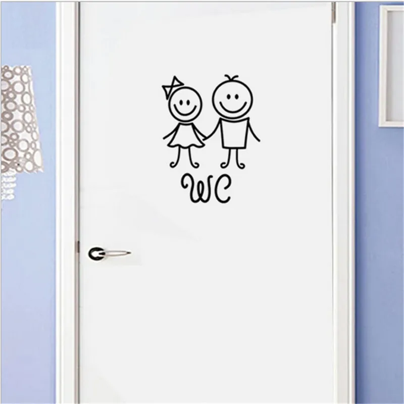 Cartoon boy and girl toilet wall sticker used in bathroom decoration vinyl decal waterproof poster public place sign | Дом и сад