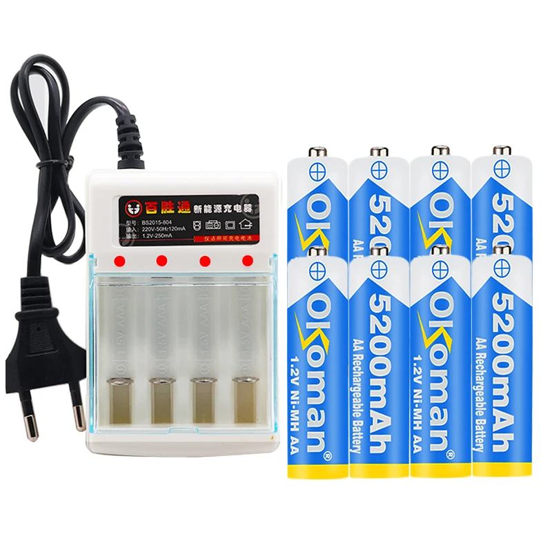 Figh качественный 1 2 V 5200mAh NI MH AA Предварительно заряженный перезаряжаемый aa