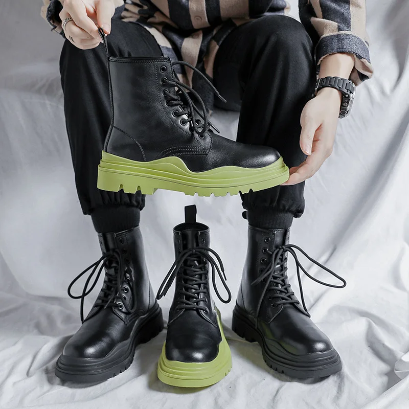 

Mens Martins Boots Fashion Winter Men Biker Boots Leather High Top Boots Homme Lace Up Ankle Boots Warm Waterproof Chunky Boots