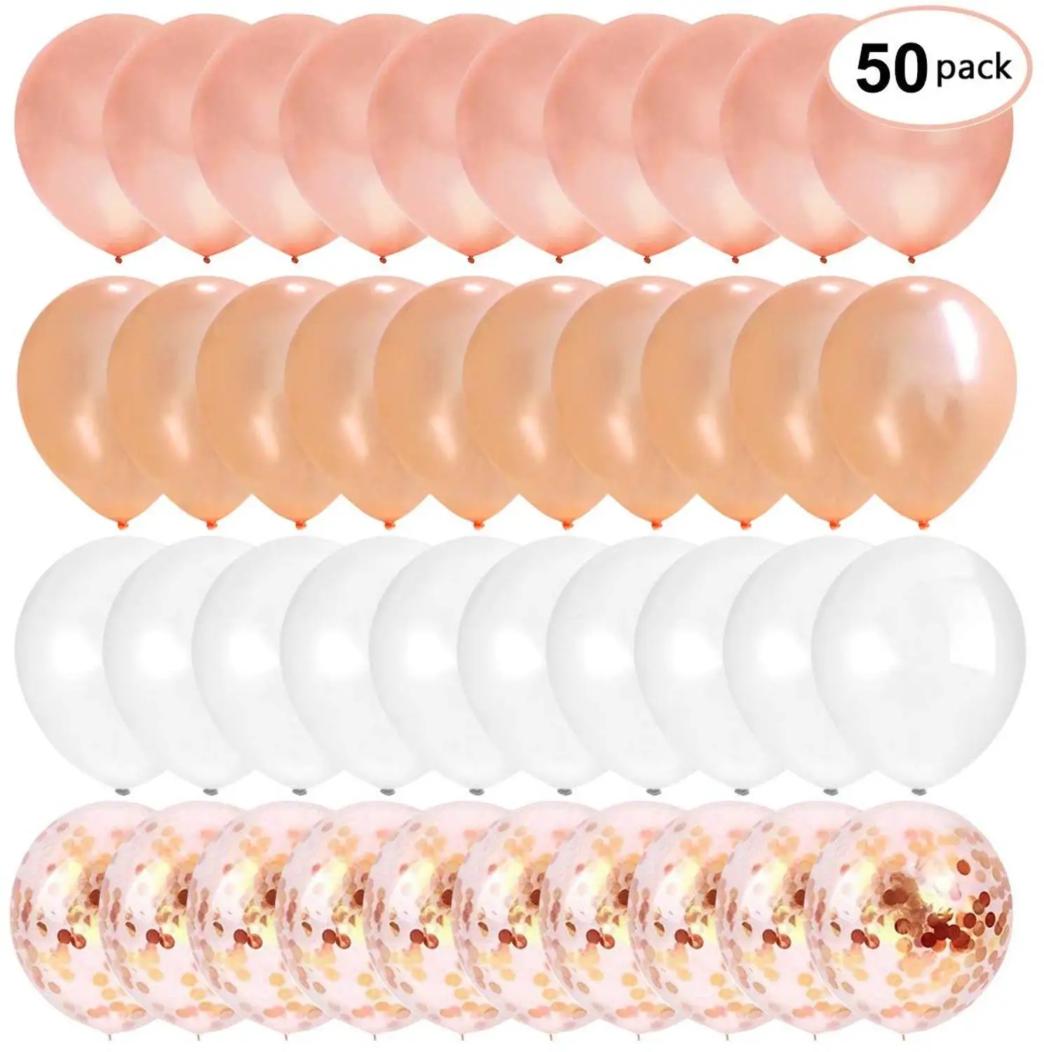 Латексные воздушные шары из розового золота с конфетти 50 шт. 12 дюймов белые