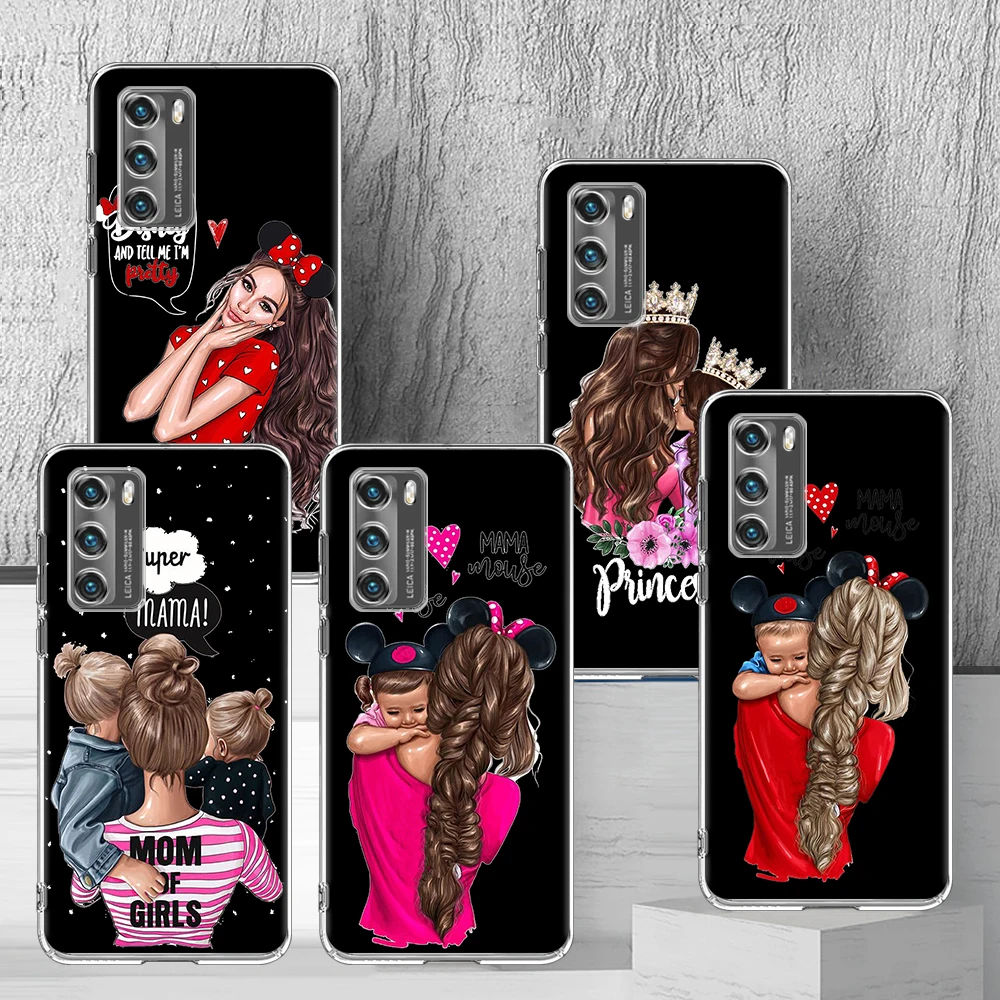 

Super Mom Baby Girl Case for Huawei P30 P Smart Plus 2021 Z P50 P20 P40 Pro P10 Lite Y6 Y7 2019 Transparent Soft Phone Cover