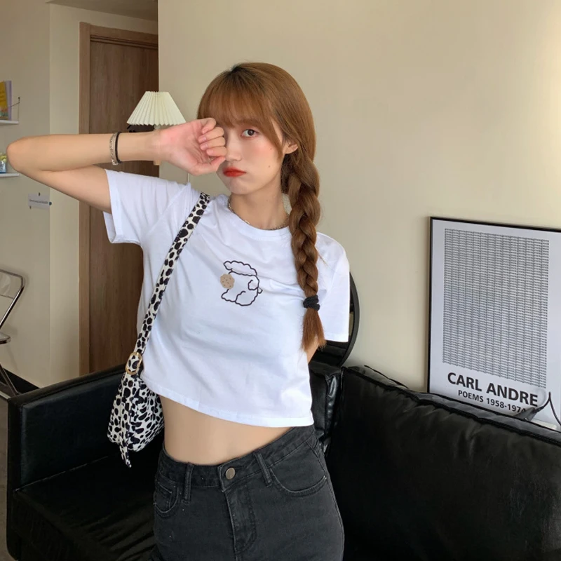 

T-shirt Women Couple Cartoon cute Leisure Comics Simple Streetwear All-match Design Basic Tops Clothing Chic Ins Korean Style