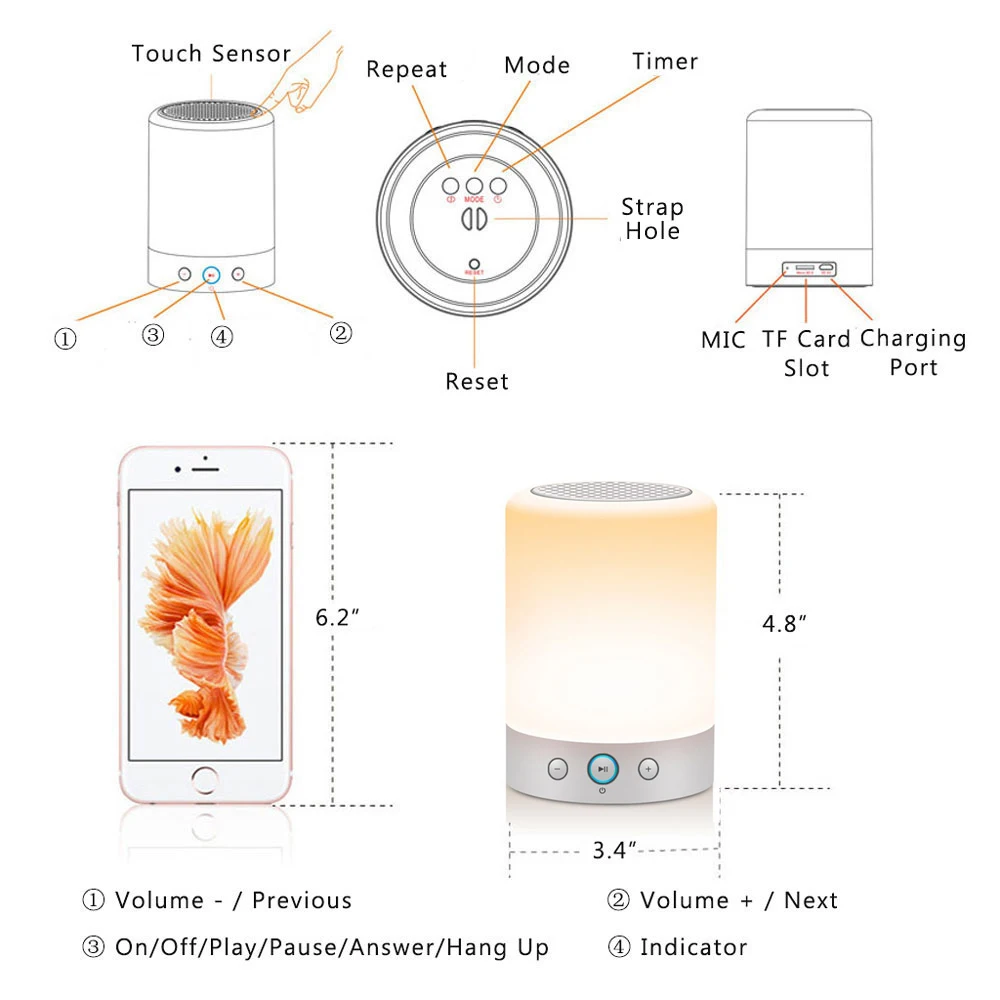 L7 умный светильник Портативный Bluetooth Динамик Беспроводной стерео сенсорный