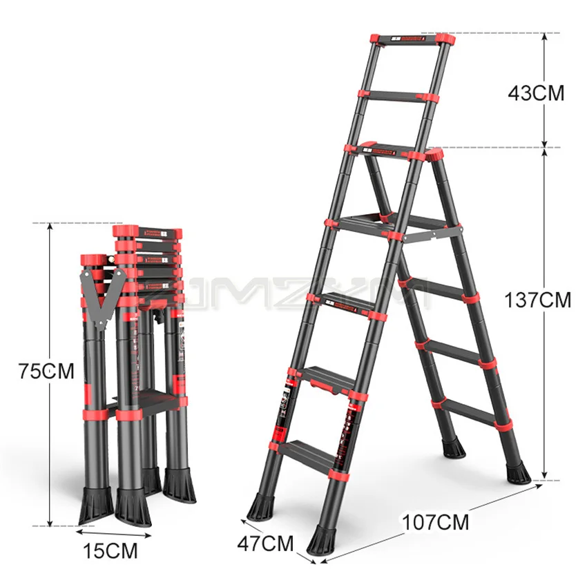 

E002 Household Telescopic Ladder Portable Lifting Folding Ladder Five-Step Ladder Aluminum Herringbone Ladder With Handrail