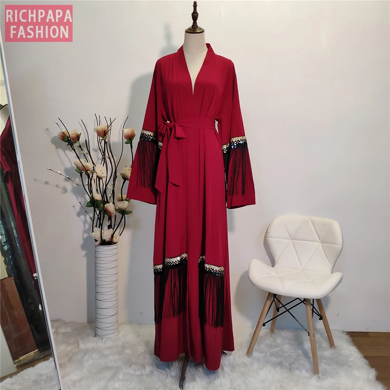 Дубай Abaya кимоно искусственное мусульманское платье Женский кафтан пальто с