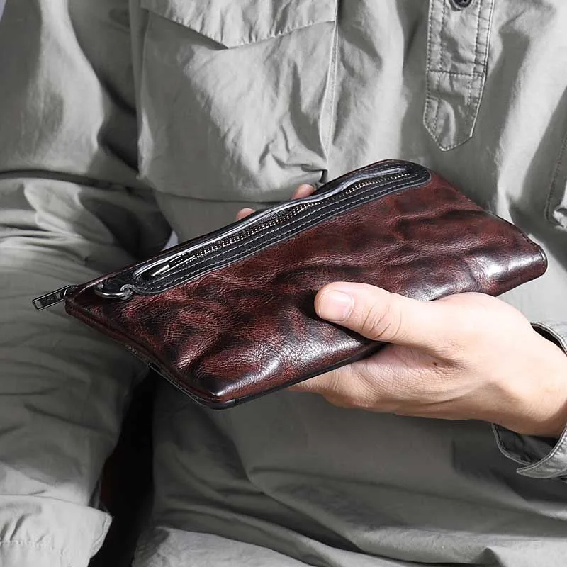 Кошелек из натуральной кожи мужской роскошный винтажный ручной работы длинный