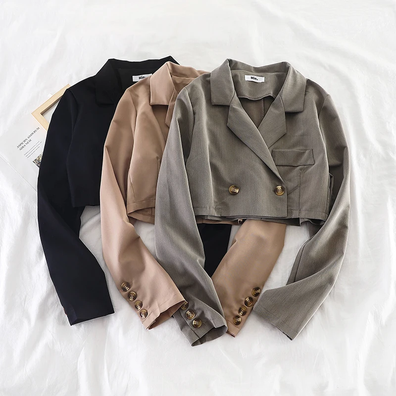 2019 Новый Модный женский короткий костюм с лацканами куртка женская летняя тонкая