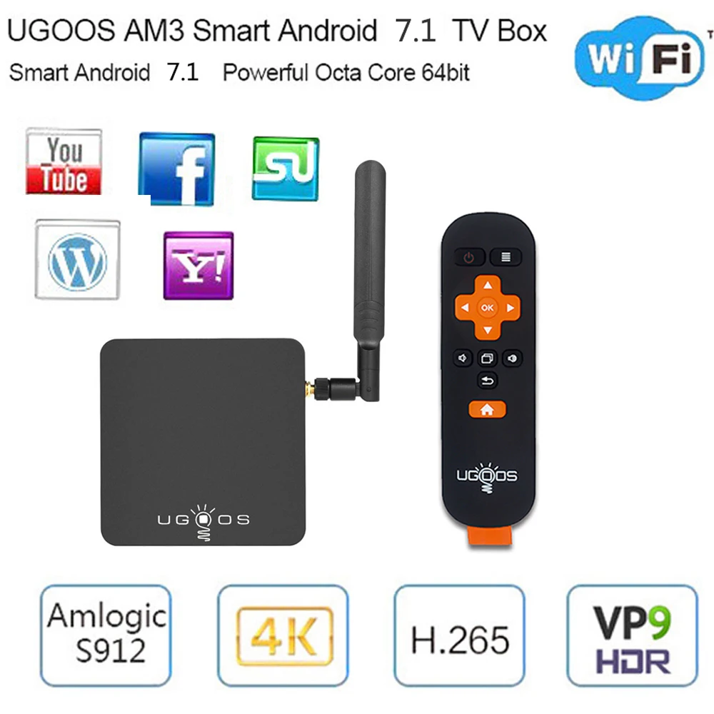 Android tv Box UGOOS AM3 Amlogic S912 Восьмиядерный 7 1 2GB 16GB 2 4G/5G WiFi 1000M LAN Bluetooth 4K HD Смарт