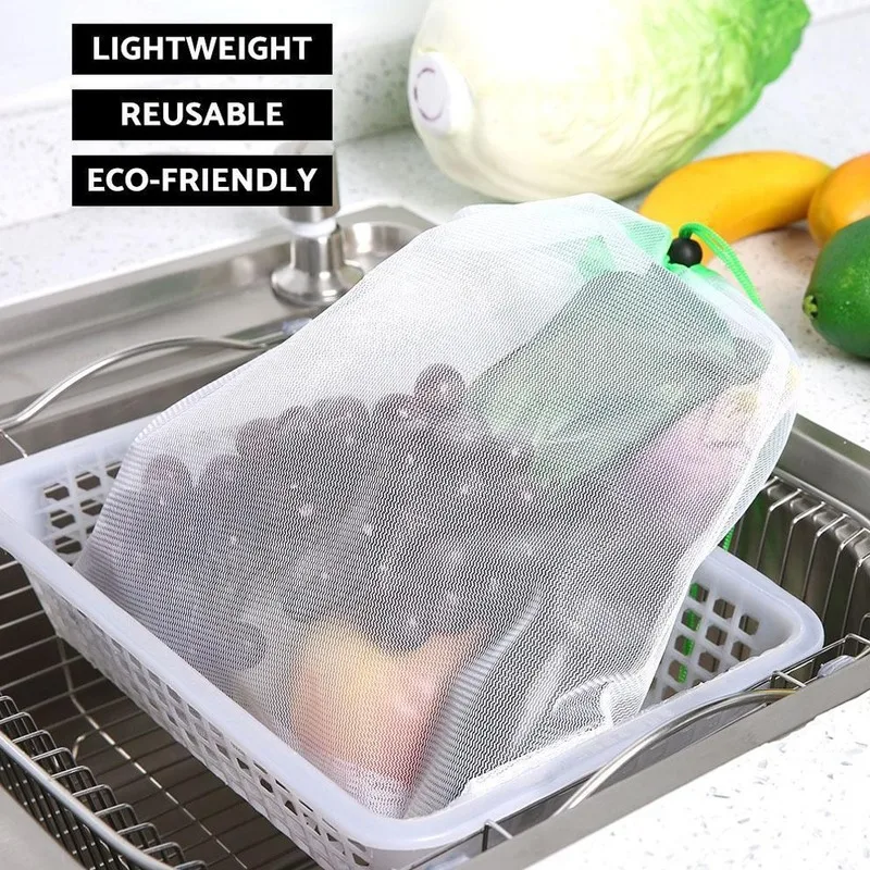 

Eco Friendly Washable Mesh Produce Bags for Grocery Shopping Storage Reusable Fruit Vegetable Kitchen Storage