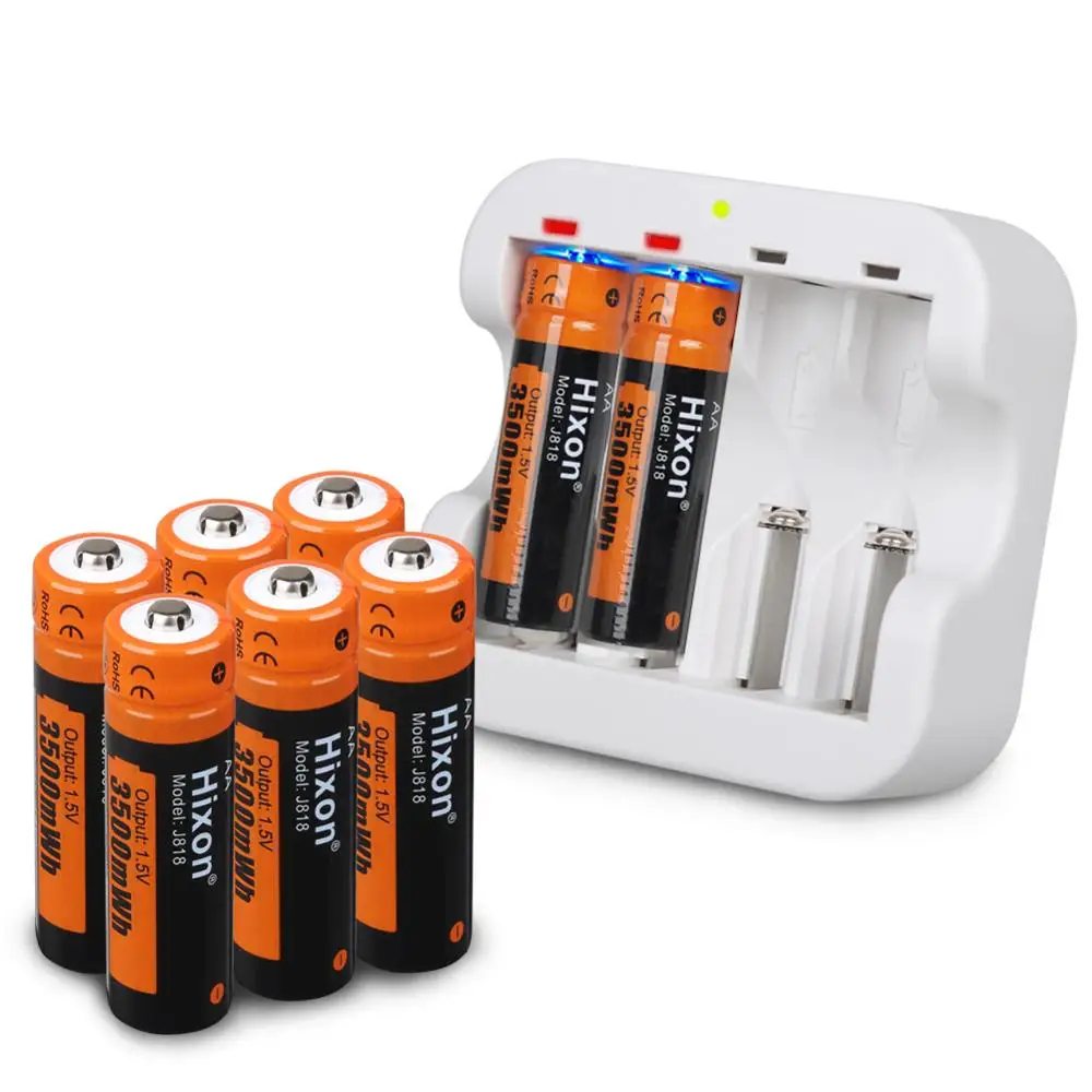 8pc 3500mWh 1.5V AA Lithium Rechargeable Battery 4 Slot Charger For Wireless Mouse Keyboard Alarm clock And Other Electronic | Электроника