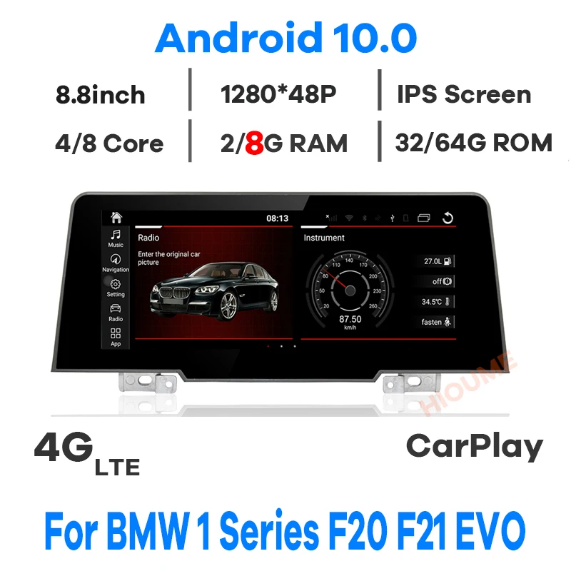 Автомобильный мультимедийный плеер 8 дюймов ядер + 64 ГБ Android 10 GPS навигация для BMW 1