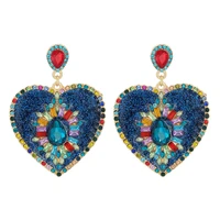 jujia luxury crystal love heart earrings for women shiny rhinestone dangle drop earring party fashion jewelry