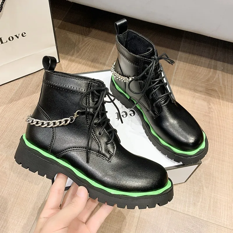 

Женские кожаные ботинки со шнуровкой, на платформе