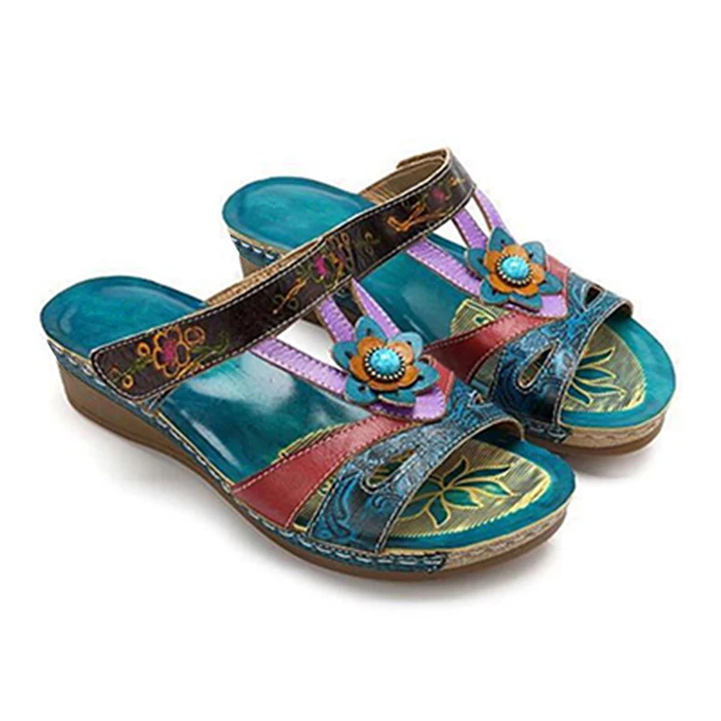 Сандалии женские цветные на платформе этническая удобная летняя обувь плоской