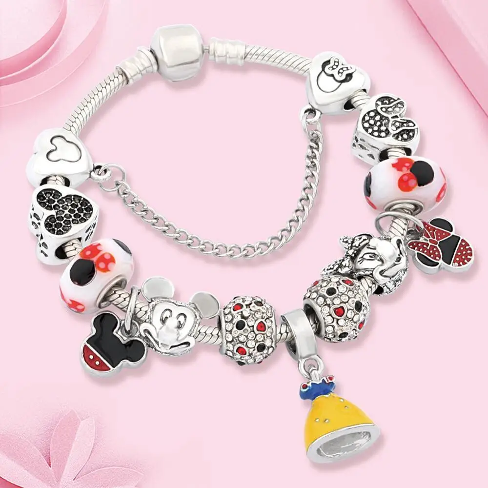 Желтый Шарм-браслет принцессы с подвеской браслет красной эмалью Микки Минни