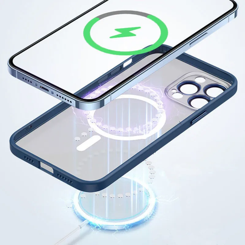 Matte Magsafing Magnetic Wireless Charging Case for iPhone 13 Pro Max Metal Camera Lens Glass Film Anti-fingerprint Armor Cover