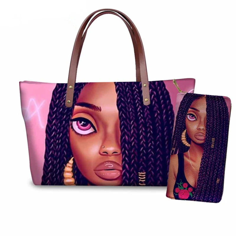 ELVISWORDS Black Art African Girl Printing Shoulder Bags for Lady Large Totes Bags Women Purses and Handbags Female Bolsos Mujer