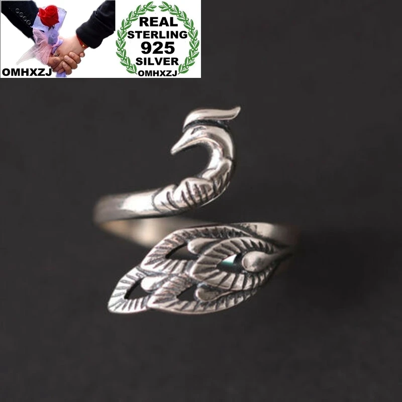 

OMHXZJ Wholesale RR1182 European Fashion Fine Woman Girl Party Birthday Wedding Gift Phoenix Peacock 925 Sterling Silver Ring