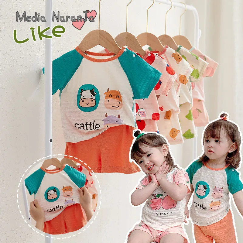

Children's short-sleeved suit summer boys girls infant comfortable cotton thin clothes shorts toddler summer clothing set