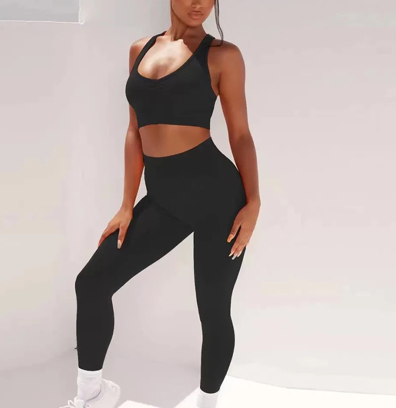 

Новинка 2021, костюм для йоги, женский спортивный бюстгальтер, персиковые леггинсы для фитнеса, длинные брюки с высокой талией, женские колгот...