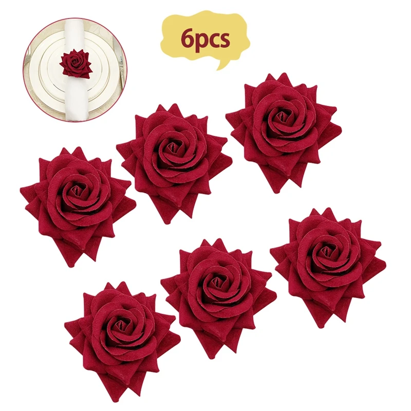 

Set of 6 Romantic Rose Napkin Rings Metal Napkin Buckle Holder for Wedding Receptions Gifts Holiday Banquet Decoration