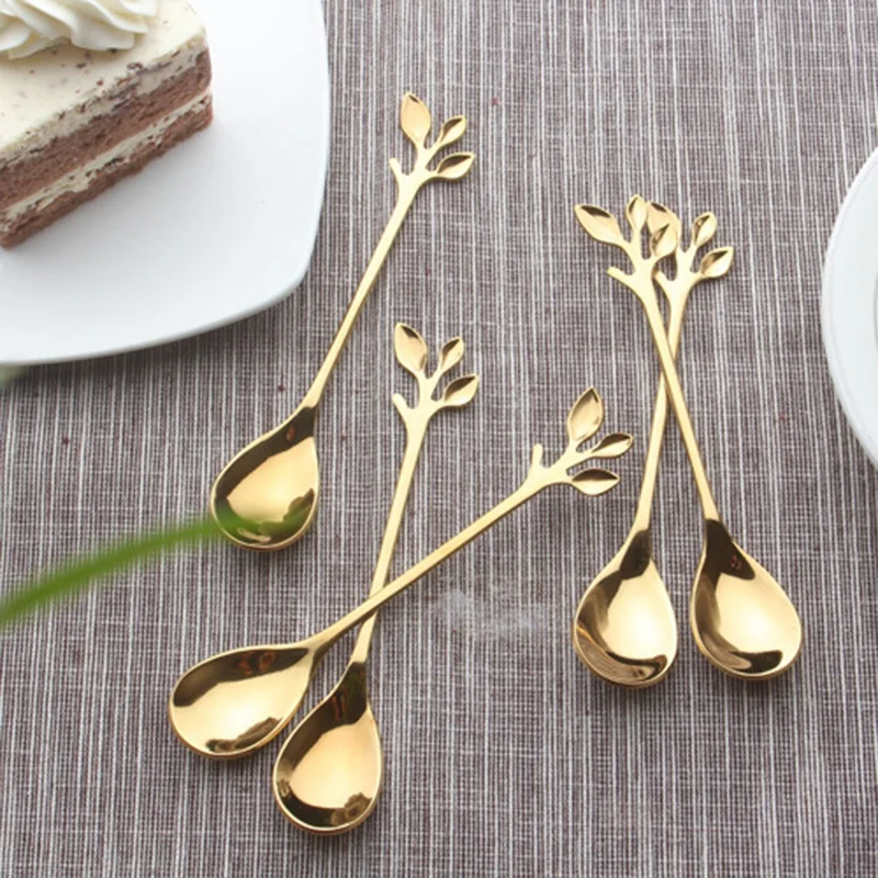 

20Pcs Stainless Steel Spoon Creative Branch Leaves Spoon Coffee Stirring Spoon Christmas Gift Kitchen Accessories