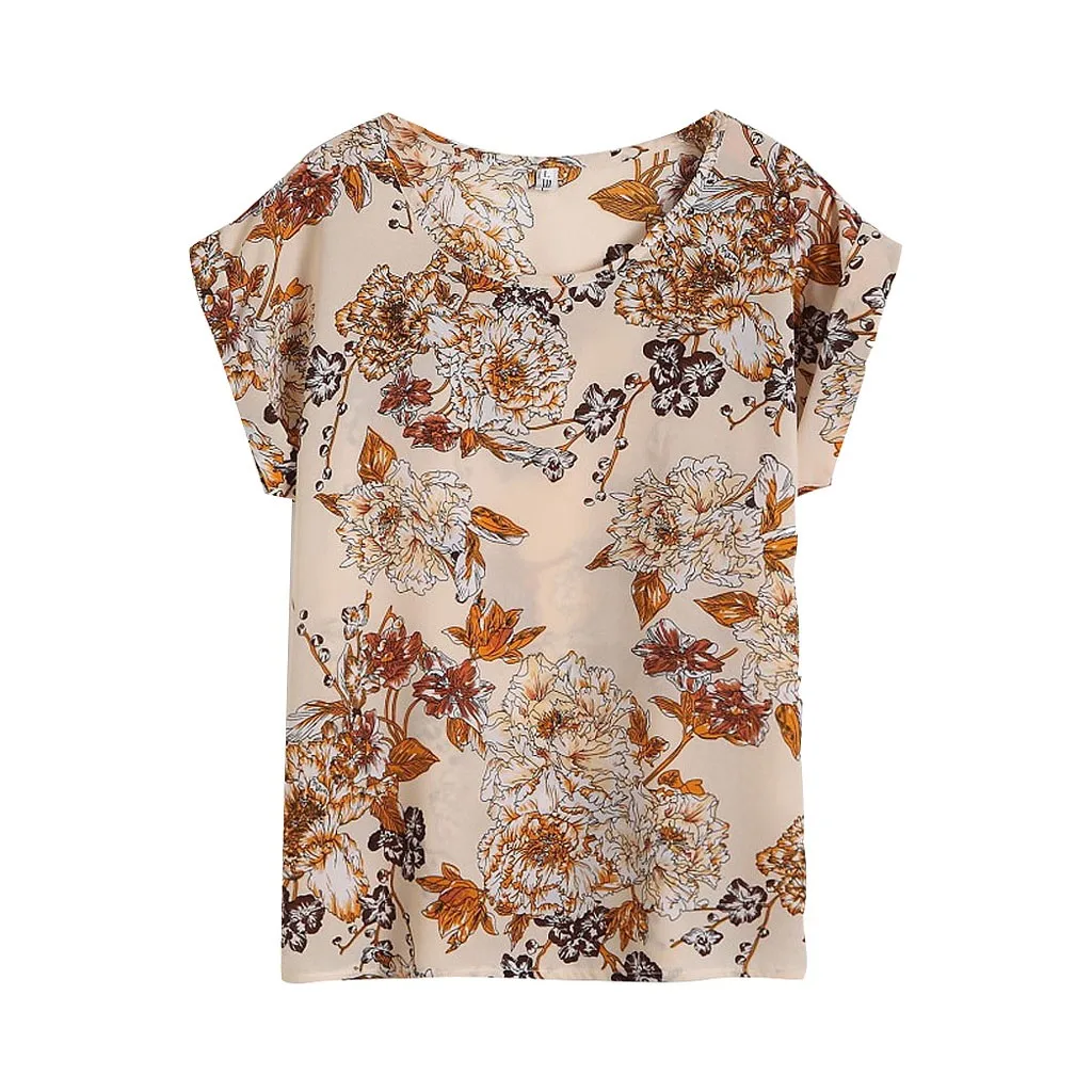 

Fashion Floral Print Blouse Pullover Ladies Chiffon Blouses Shirts Vintage Printed Casual Short Sleeve Women Tops Summer