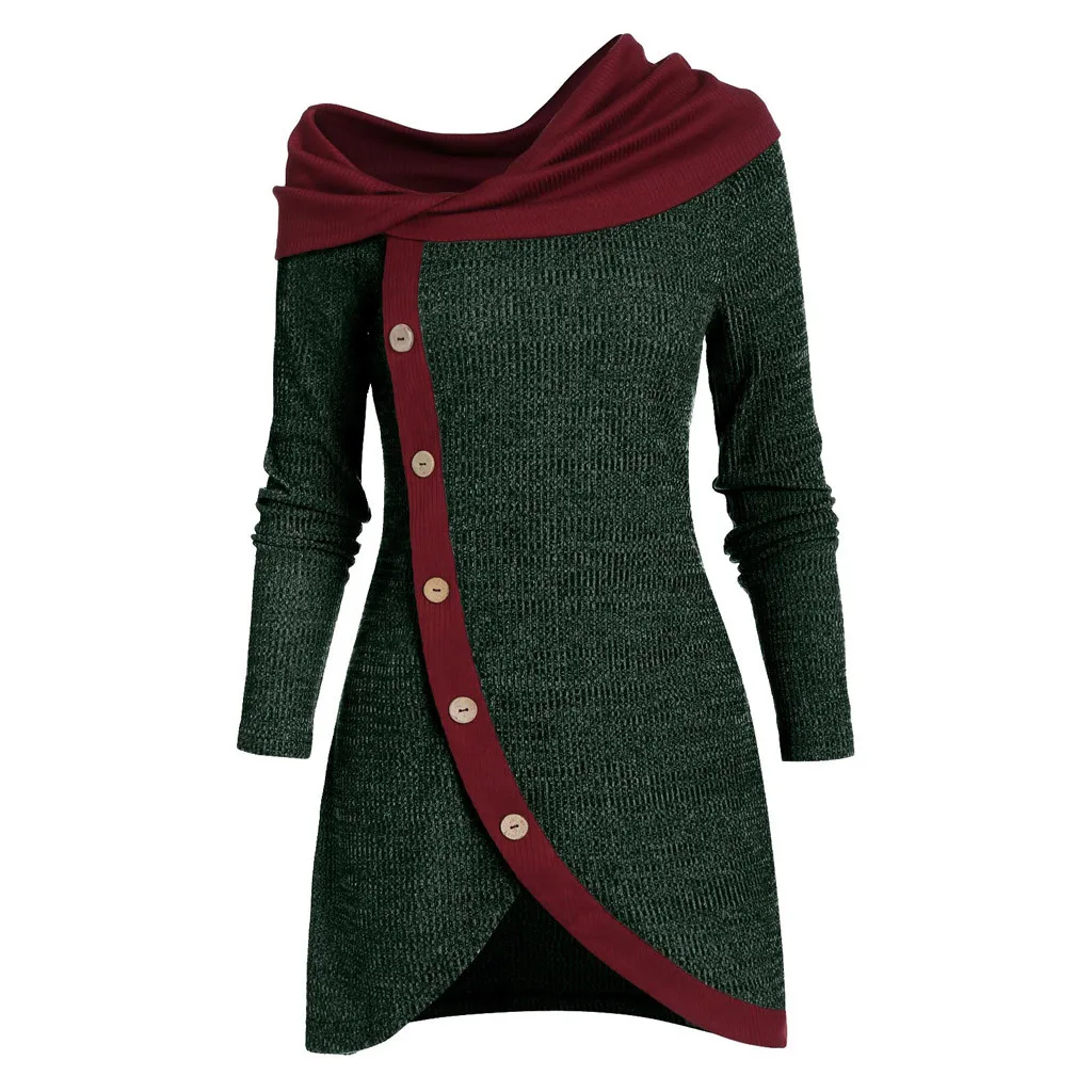 Womail размера плюс женская футболка модный длинный рукав контрастный цвет пуловер