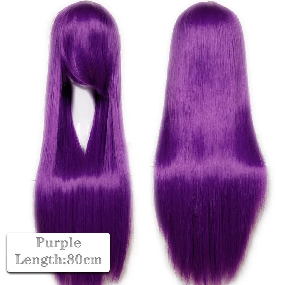 purple SNOILITE 80 см Длинные Синтетические волосы Аниме парик для женщин термостойкие волокна шиньон Розовый Красный Фиолетовый Прямые Вечерние парики для косплея - Цвет: purple