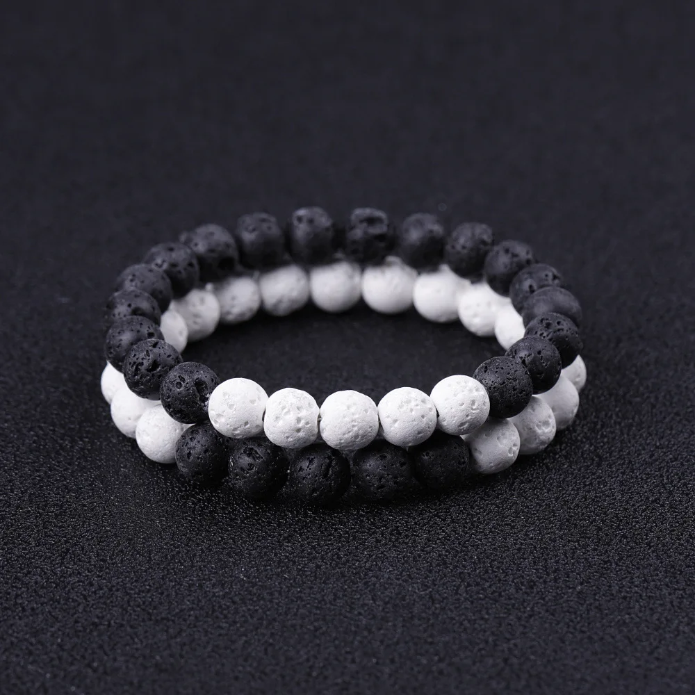 

8 мм черный, белый цвет вулканической лавы бусины камень, браслеты с брелоками для женщин мужчин энергии Pulserase ювелирные изделия Будда растя...