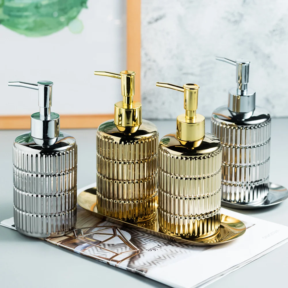 

1 Set of Bath Lotion Sub Bottles Ceramic Press Type Storage Bottles for Bathroom