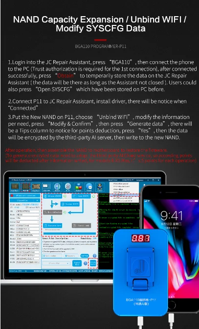 JC BGA110 programmer-P11 для lPhone 8/8 P/X/XR/XS/XSMAX NAND Flash Apple SYSCFG transformations and scribe repai | Мобильные