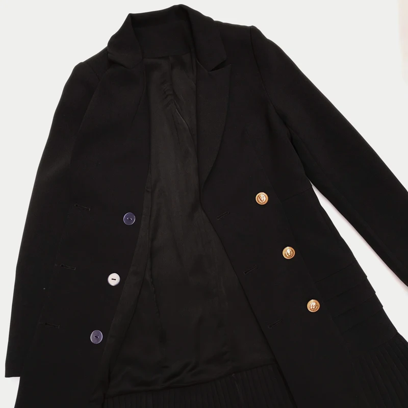 Женское платье Классический двубортный плиссированный низ тонкий костюм OL |