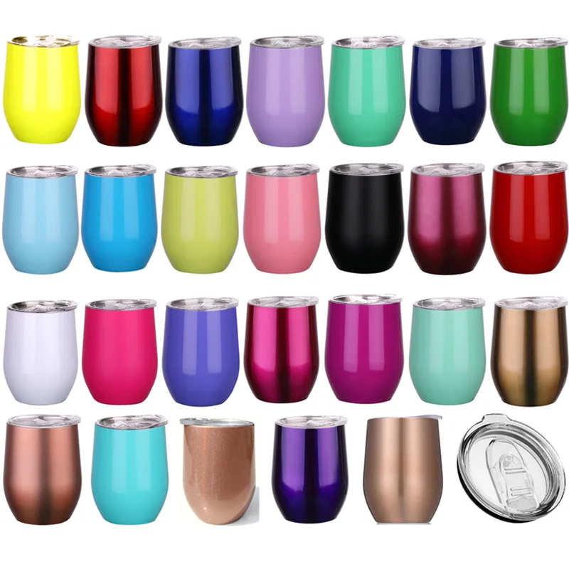 12 унций яйцевидной формы Нержавеющая сталь винный стакан с крышкой двойными