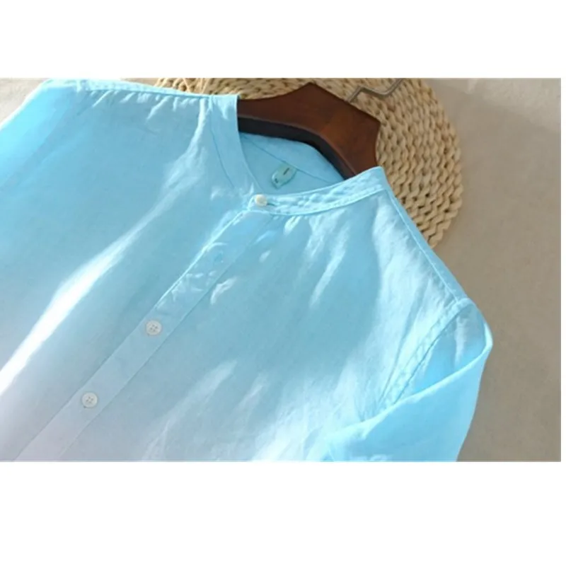 Мужская Летняя тонкая рубашка Удобная дышащая стоячий воротник градиентное