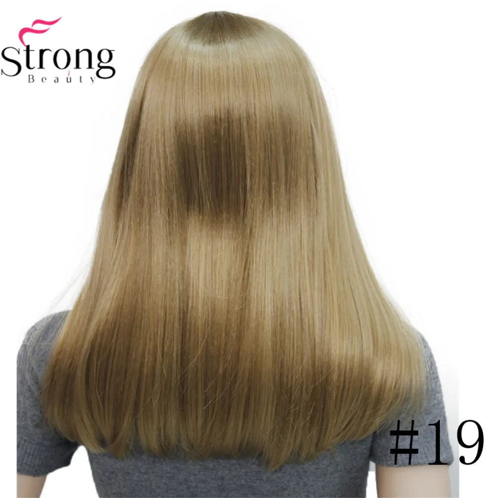 StrongBeauty Женские синтетические парики волосы черный/Блонд длинные прямые аккуратная челка стиль Natura парик волосы