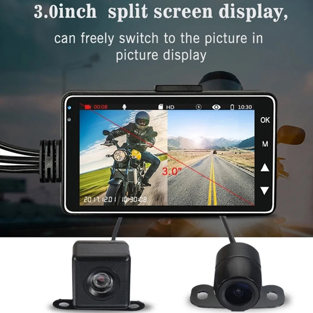 140° 3In LCD Motorcycle DVR Dash Cam Recorder Front/Rear Driving HD Dual Camera Front 120°/rear 100° Hidden |