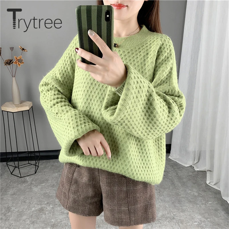 Trytree 2019 осень зима женский свитер Повседневный с o-образным вырезом компьютерный
