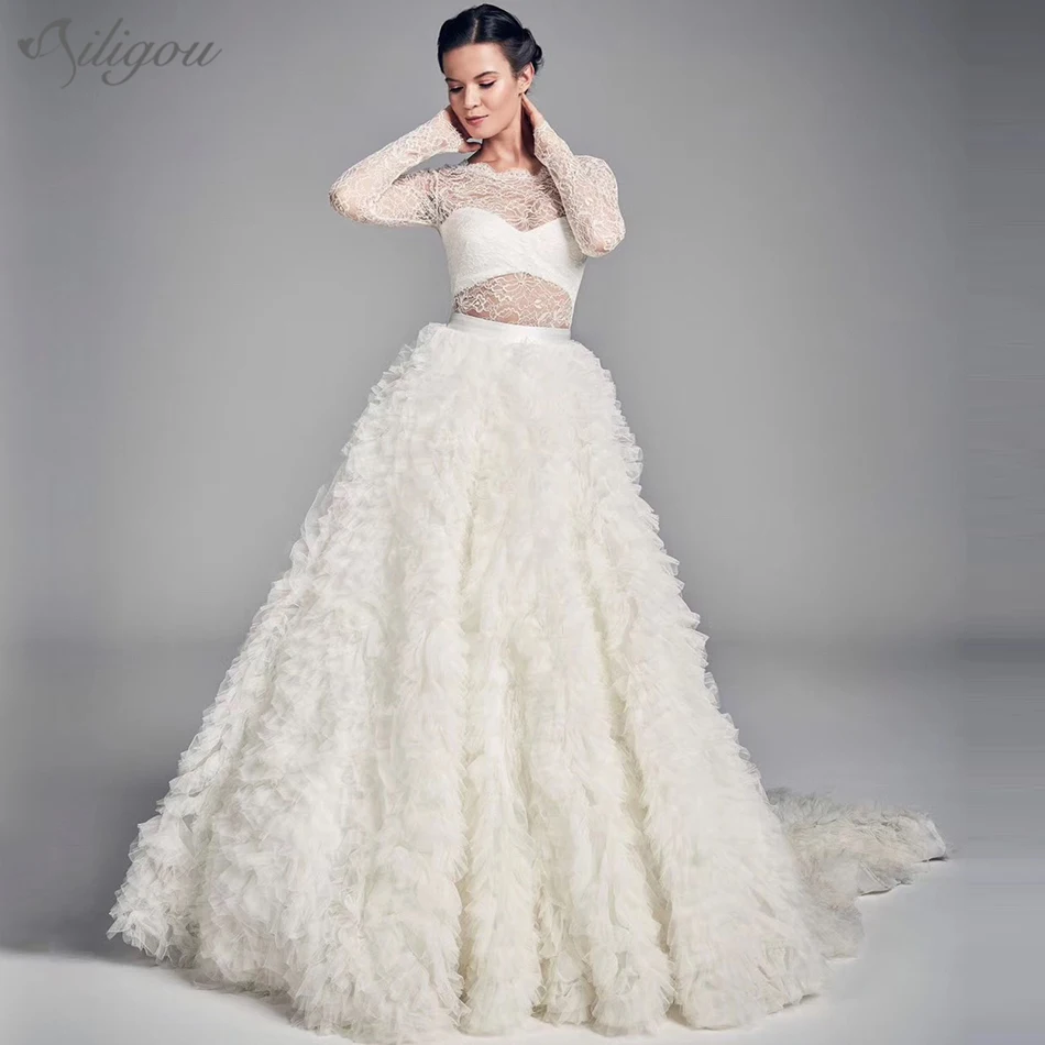 Ailigou Бесплатная доставка 2020 новый A-Line шикарные ламинированные жабо дизайн