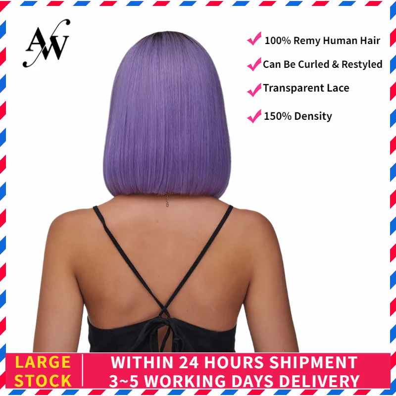AW 12 ''прямой Боб половина парик шнурка HD прозрачный предварительно