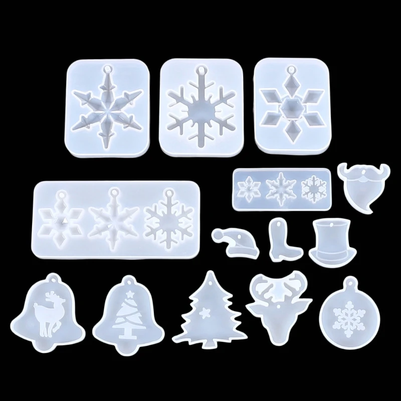 

14Pcs Christmas Silicone Epoxy Resin Pendant Mould Christmas Tree Snowflake Molds Pendant Necklace Jewelry Making Tools KX4C