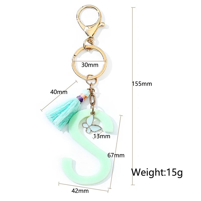 Шарм брелок в форме бабочки для женщин зеленый 26 алфавит кисточка на заказ