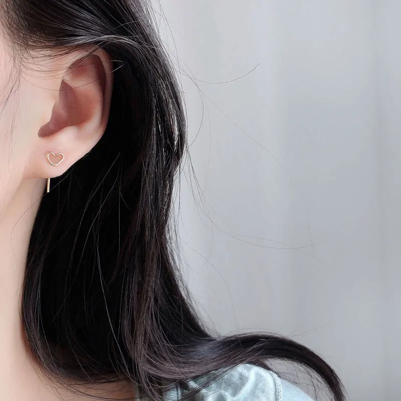 Женские серьги-гвоздики из серебра 100% пробы в форме сердца | Украшения и